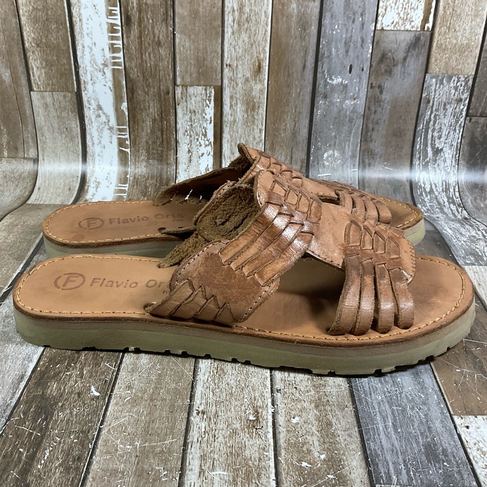 Women Huarache Leather Sandals Size 8 Handmade Braiding Flavio Orte Slip On